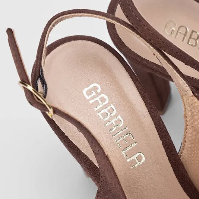 Scarpin Slingback Feminina Gabriela Salto Reto Alto Nobuck Marrom