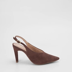 Scarpin Slingback Feminina Gabriela Salto Reto Alto Nobuck Marrom