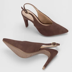 Scarpin Slingback Feminina Gabriela Salto Reto Alto Nobuck Marrom