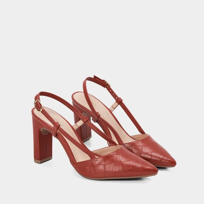 Scarpin Slingback Gabriela Salto Reto Matelassê Vermelho