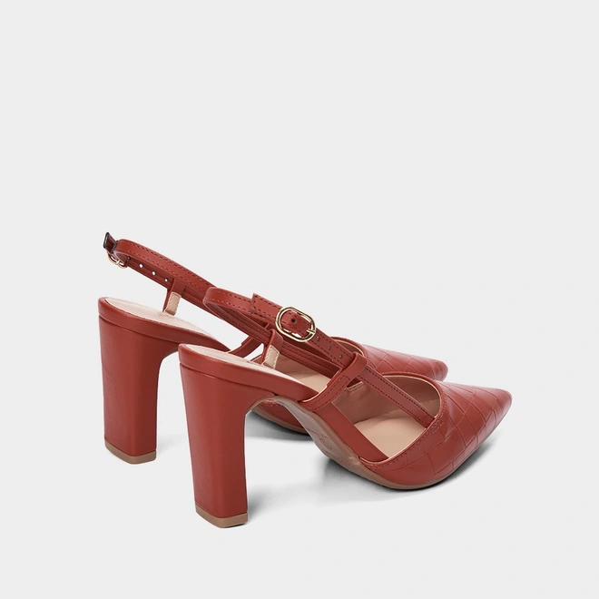 Scarpin Slingback Gabriela Salto Reto Matelassê Vermelho