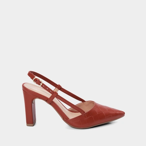 Scarpin Slingback Gabriela Salto Reto Matelassê Vermelho