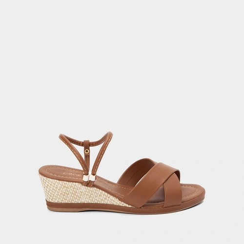 Sandália Anabela Penélope Tiras Cruzadas Caramelo