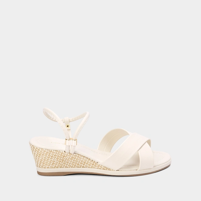 Sandália Anabela Penélope Tiras Cruzadas Off White