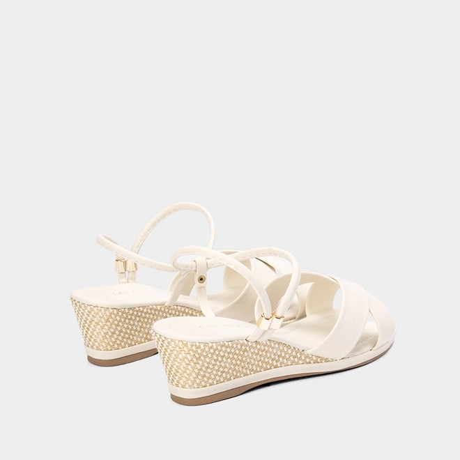 Sandália Anabela Penélope Tiras Cruzadas Off White