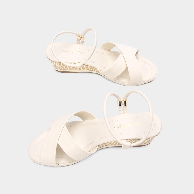 Sandália Anabela Penélope Tiras Cruzadas Off White