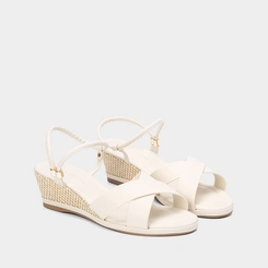 Sandália Anabela Penélope Tiras Cruzadas Off White