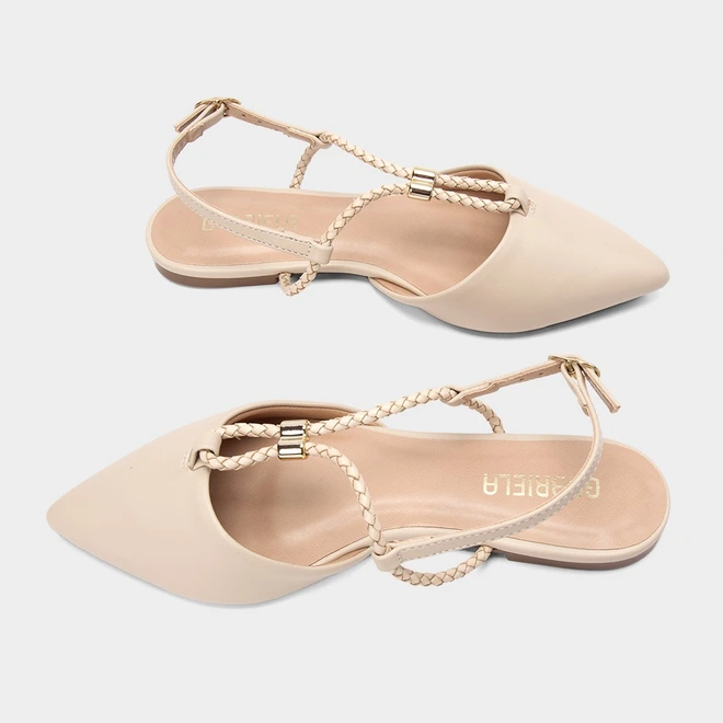 Sapatilha Slingback Feminina Gabriela Corda Tressê Off White