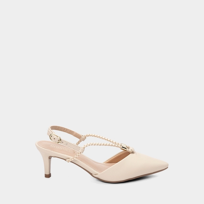 Scarpin Slingback Feminino Gabriela Salto Fino Tira Slim Tressê Off White