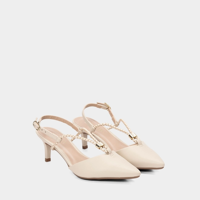 Scarpin Slingback Feminino Gabriela Salto Fino Tira Slim Tressê Off White