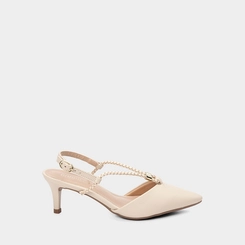 Scarpin Slingback Feminino Gabriela Salto Fino Tira Slim Tressê Off White
