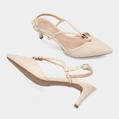 Scarpin Slingback Feminino Gabriela Salto Fino Tira Slim Tressê Off White