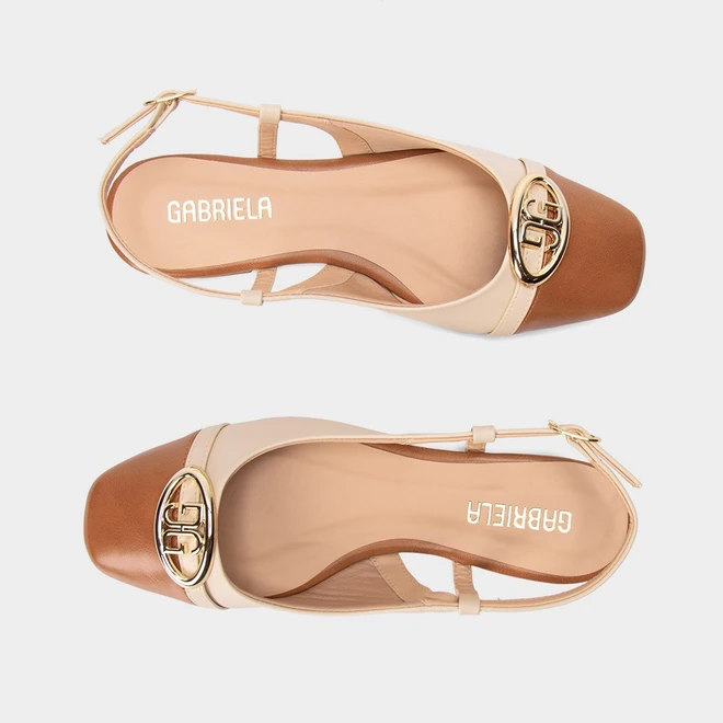 Sapatilha Slingback Gabriela Bico Quadrado Bridão Off White