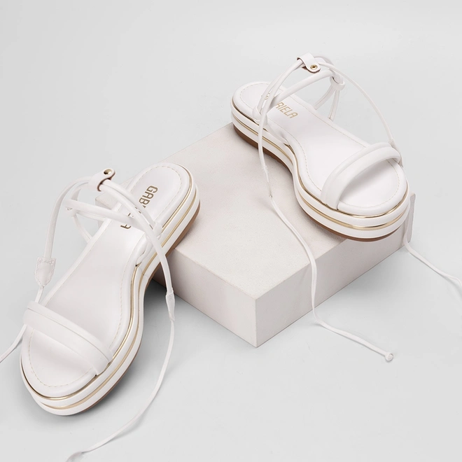 Sandália Flatform Gabriela Amarração Branco