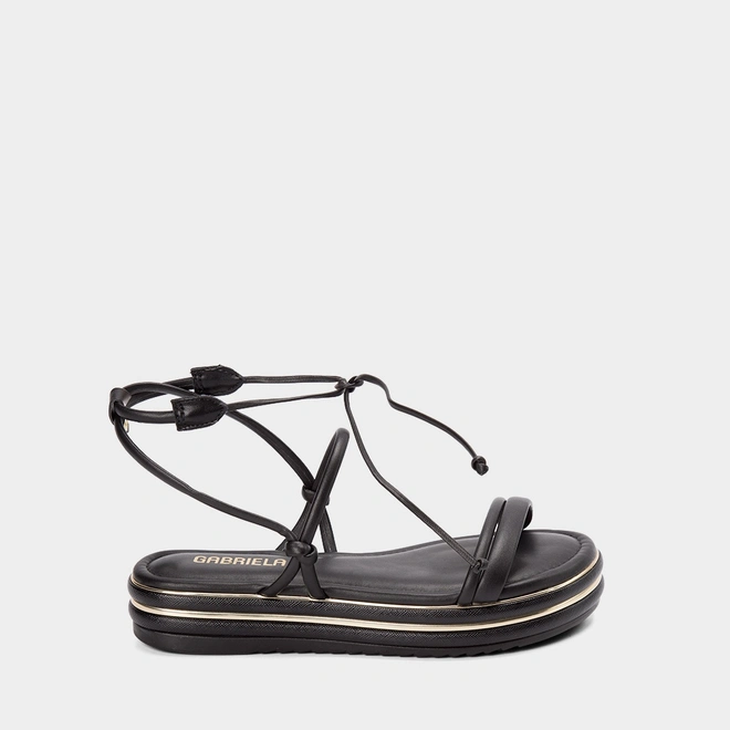 Sandália Flatform Gabriela Amarração Preto