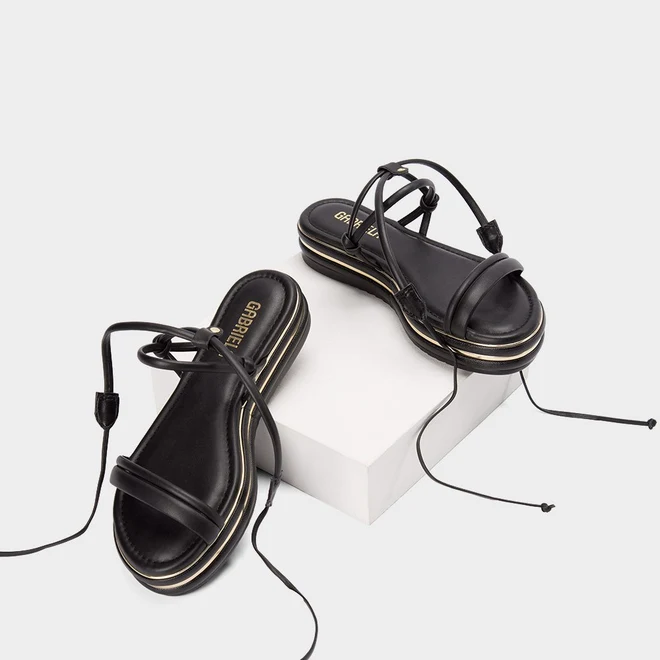 Sandália Flatform Gabriela Amarração Preto