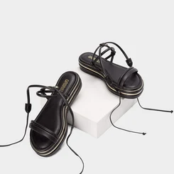 Sandália Flatform Gabriela Amarração Preto
