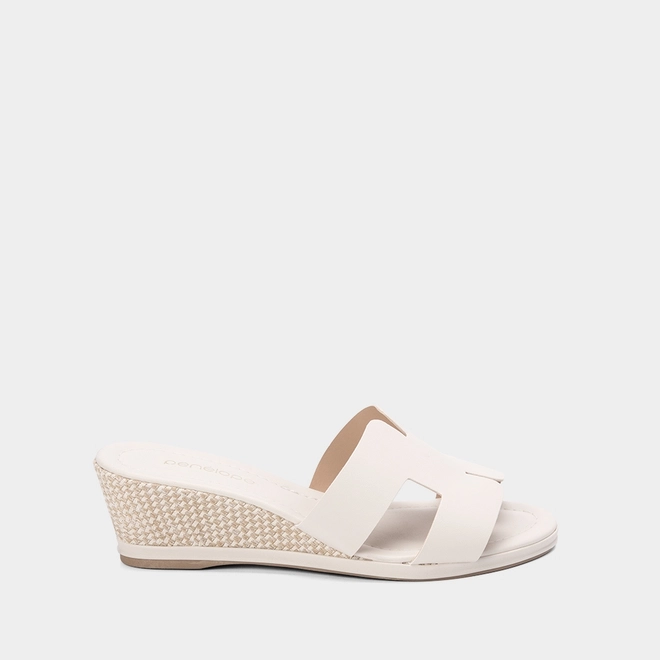 Tamanco Feminino Penélope Anabela Ráfia Recorte Vazado Off White