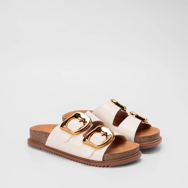 Papete Feminina Beira Rio Camurça Detalhe Fivela Dourada Off White