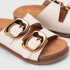 Papete Feminina Beira Rio Camurça Detalhe Fivela Dourada Off White