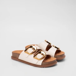 Papete Feminina Beira Rio Camurça Detalhe Fivela Dourada Off White