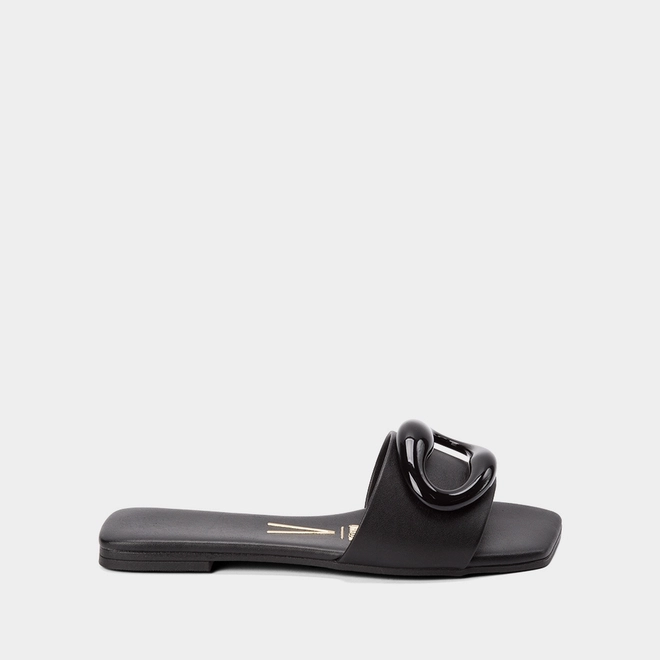 Rasteira Vizzano Bico Quadrado Detalhe Bold Preto