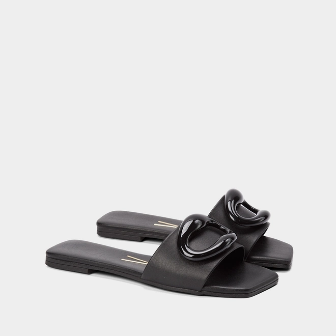 Rasteira Vizzano Bico Quadrado Detalhe Bold Preto