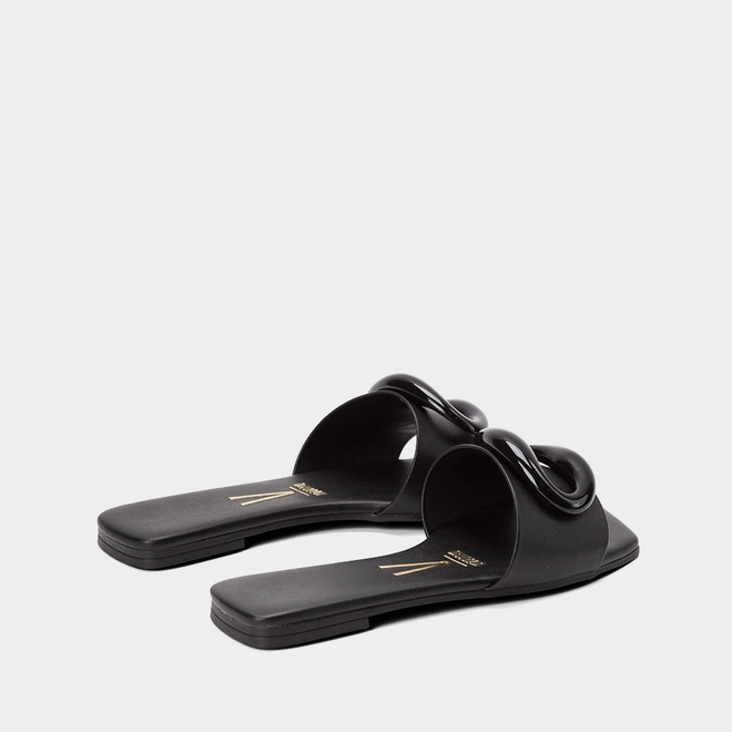 Rasteira Vizzano Bico Quadrado Detalhe Bold Preto