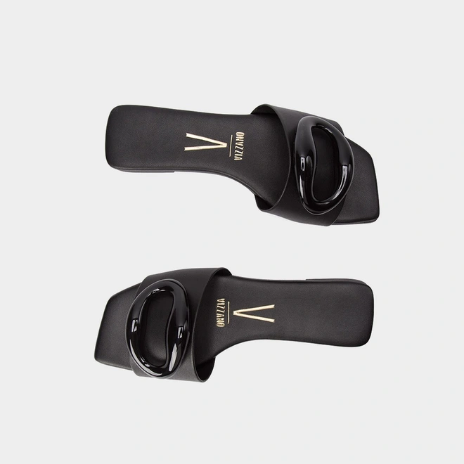Rasteira Vizzano Bico Quadrado Detalhe Bold Preto