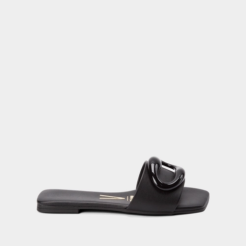 Rasteira Vizzano Bico Quadrado Detalhe Bold Preto