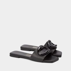 Rasteira Vizzano Bico Quadrado Detalhe Bold Preto