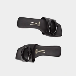Rasteira Vizzano Bico Quadrado Detalhe Bold Preto