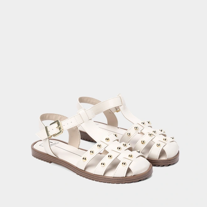 Sandália Aranha Moleca Flat Rebites Off White