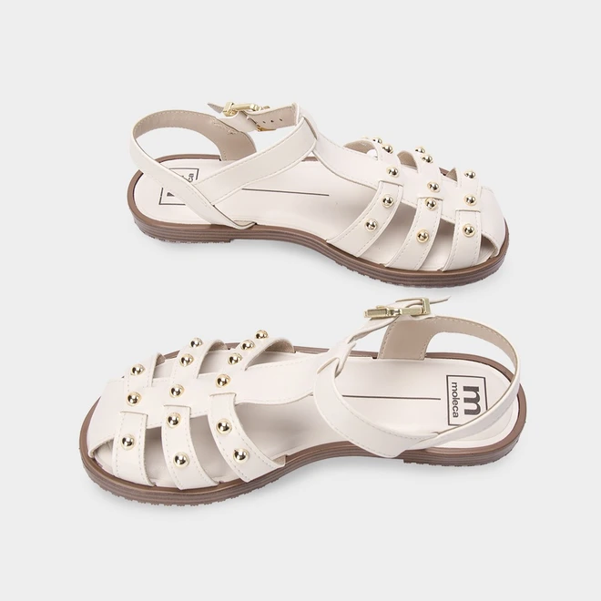 Sandália Aranha Moleca Flat Rebites Off White
