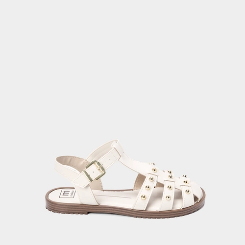 Sandália Aranha Moleca Flat Rebites Off White