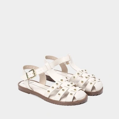 Sandália Aranha Moleca Flat Rebites Off White