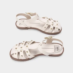 Sandália Aranha Moleca Flat Rebites Off White