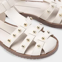 Sandália Aranha Moleca Flat Rebites Off White