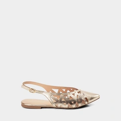 Sapatilha Slingback Feminina Gabriela Recortes Vazados Metalizado Ouro