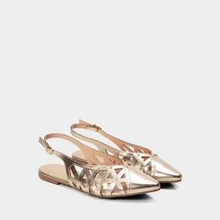 Sapatilha Slingback Feminina Gabriela Recortes Vazados Metalizado Ouro
