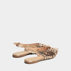 Sapatilha Slingback Feminina Gabriela Recortes Vazados Metalizado Ouro