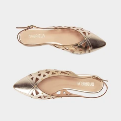 Sapatilha Slingback Feminina Gabriela Recortes Vazados Metalizado Ouro