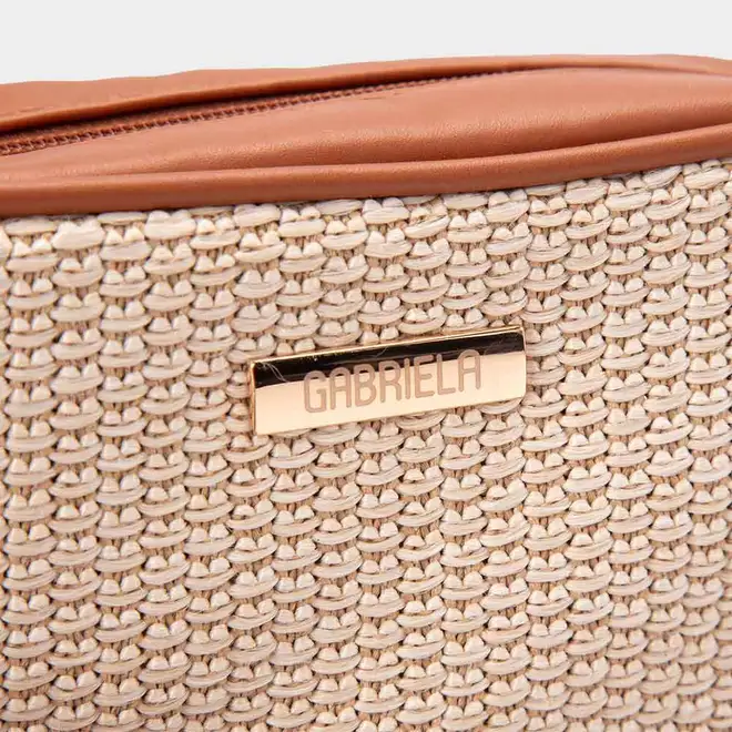 Bolsa Camera Bag Gabriela Pequena Transversal Ráfia Caramelo