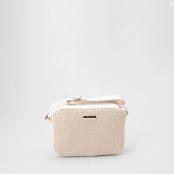 Bolsa Camera Bag Gabriela Média Transversal Ráfia Off White