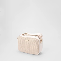 Bolsa Camera Bag Gabriela Média Transversal Ráfia Off White