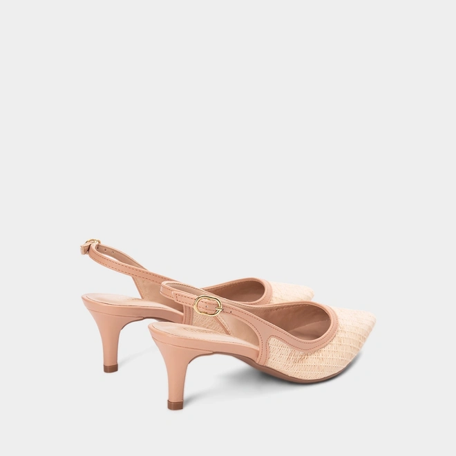 Scarpin Slingback Salto Médio Fino Feminino Gabriela Ráfia Nude