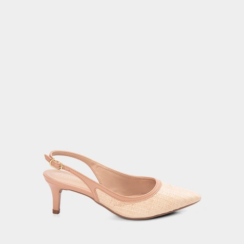 Scarpin Slingback Salto Médio Fino Feminino Gabriela Ráfia Nude