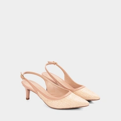 Scarpin Slingback Salto Médio Fino Feminino Gabriela Ráfia Nude