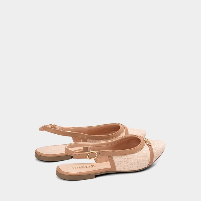 Sapatilha Slingback Feminina Gabriela Ráfia Detalhe Fivela Bege