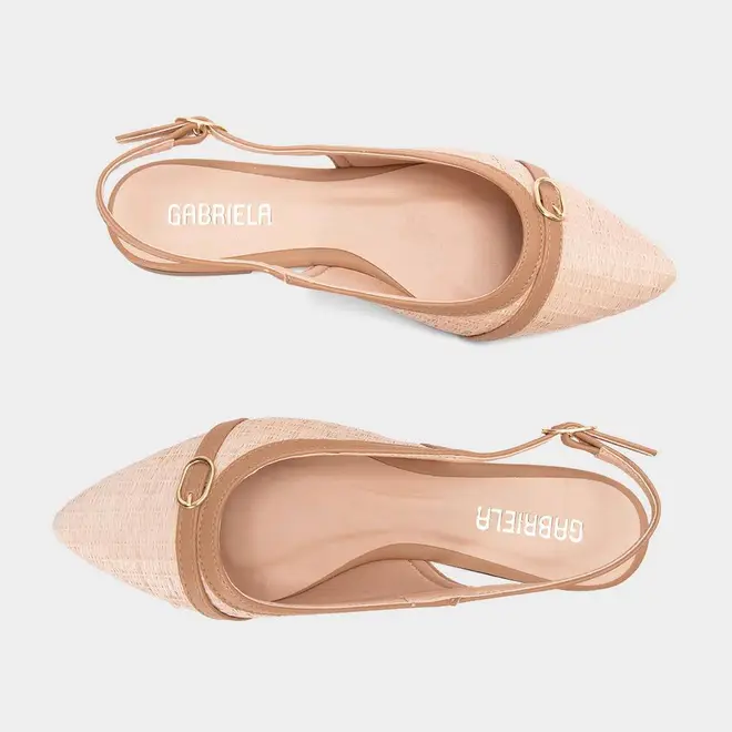 Sapatilha Slingback Feminina Gabriela Ráfia Detalhe Fivela Bege